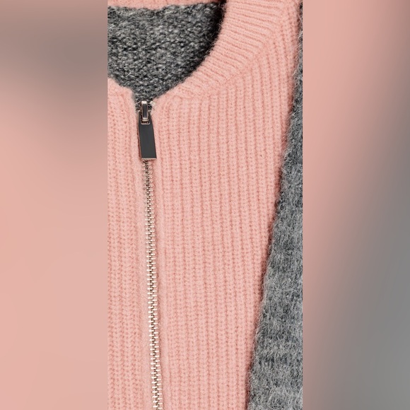 Zara Brushed Knit Zip Cardigan Gray Pink Size Small NWT - Picture 6 of 12
